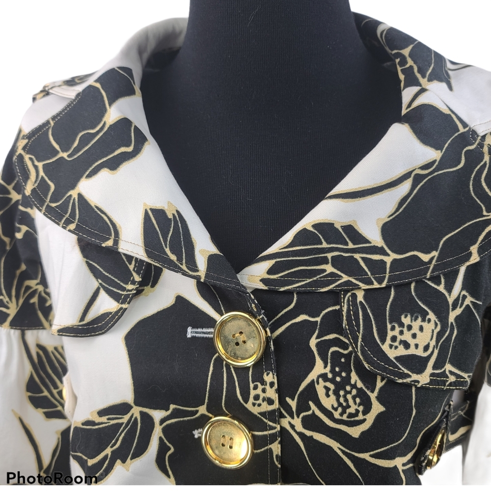 Cache Vintage White Print 3/4 Puff Sleeve Jacket S - Picture 3 of 11